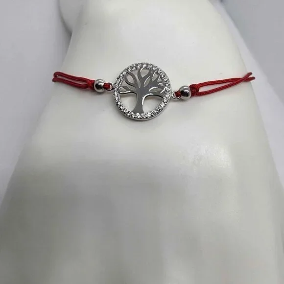 NEW Sterling Silver 925 Tree OF Life Design With red String Bracelet - Picture 2 of 3